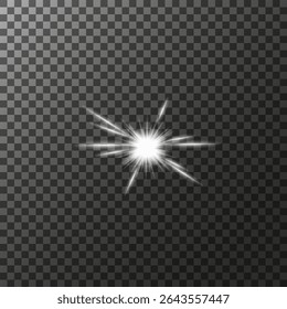A set of glare. Flashes of light rays. Glow, radiance, glitter effect. A collection of different glowing sparks, stars. Vector illustration on a transparent background. 