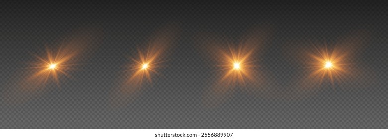 Set of glare and light, special star effect and flash. On a transparent background.