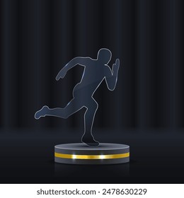 Set of glass award trophy with laurel wreath. Transparent prize template with golden laurel branches. Winner first place concept. Vector illustration.