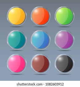 Set of glass banner. round button vector illustration.