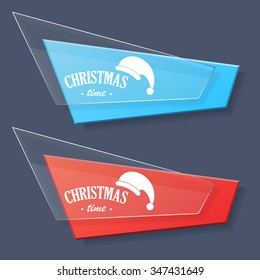 Set of glass banners with Christmas logotype. Vector illustration for decorate web-sites, mobile apps and games.