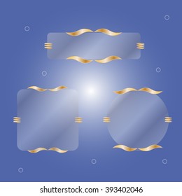 set of glass banners with golden elements