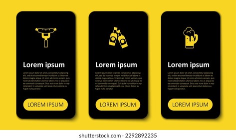 Set Glass of beer, Beer bottle and Sausage on the fork. Business infographic template. Vector
