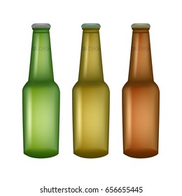 Set of glass beer bottles isolated. Vector bottles 