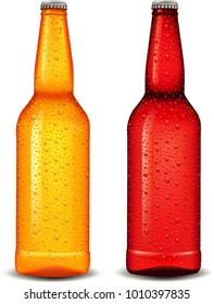 Set of glass beer, cider bottles isolated on background