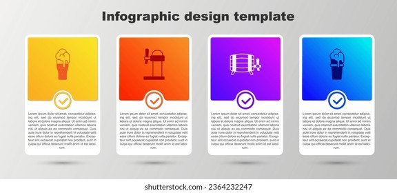 Set Glass of beer, Dispenser, Wooden barrel and . Business infographic template. Vector