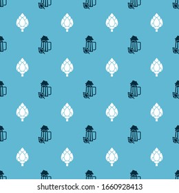 Set Glass of beer and hop and Hop on seamless pattern. Vector