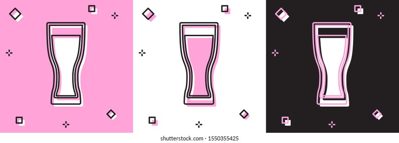 Set Glass of beer icon isolated on pink and white, black background.  Vector Illustration