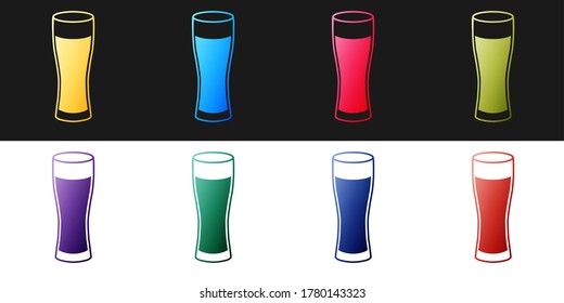 Set Glass of beer icon isolated on black and white background.  Vector