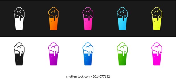 Set Glass of beer icon isolated on black and white background.  Vector