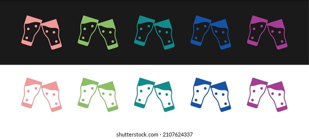 Set Glass of beer icon isolated on black and white background.  Vector