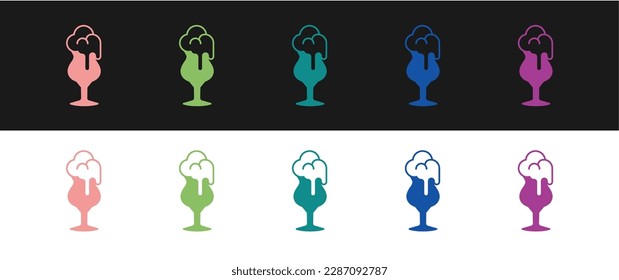 Set Glass of beer icon isolated on black and white background.  Vector