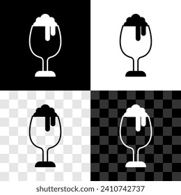 Set Glass of beer icon isolated on black and white, transparent background.  Vector