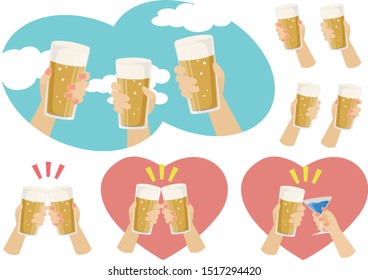 Set of glass beer and illustration toast