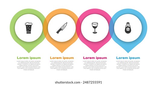 Set Glass of beer, Meat chopper, Wine glass and Salt. Business infographic template. Vector