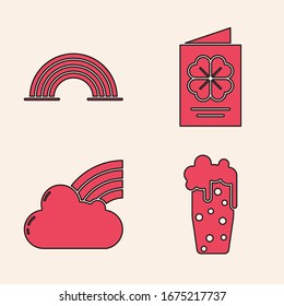 Set Glass of beer, Rainbow, Saint Patricks Day flyer, brochure, postcard and Rainbow with cloud icon. Vector