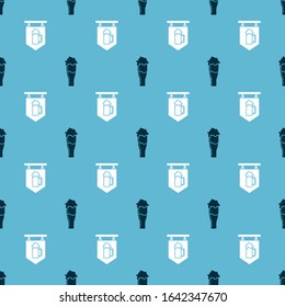 Set Glass of beer and Street signboard with glass of beer on seamless pattern. Vector