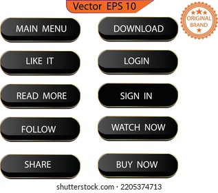 Set of glass black buttons and sliders with text, web icons of different forms. Gradient mesh. Button set color black glossy. EPS 10. Only commercial use