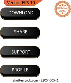 Set of glass black buttons and sliders, web icons of different forms. Gradient mesh. Button set color black glossy. Game UI design element.