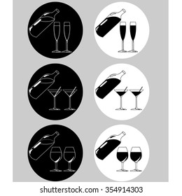 Set of glass , black and white