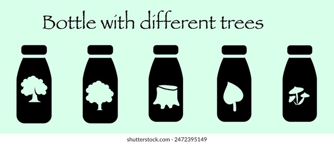 Set of glass, bottle, jar, kettle icon with flower and plant