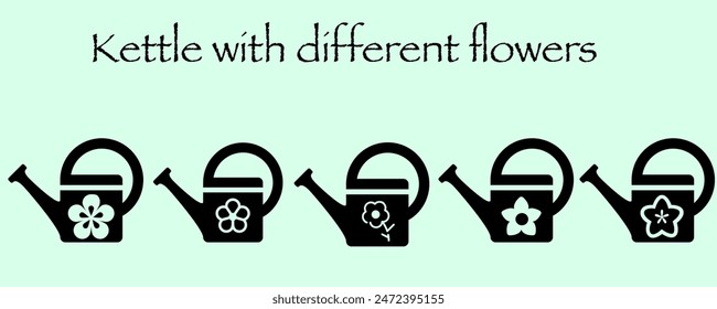 Set of glass, bottle, jar, kettle icon with flower and plant