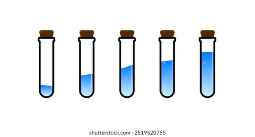 Conjunto de botellas de vidrio. Estilo plano de la poción del diverso color en el fondo blanco. Ilustración vectorial. Elementos de diseño para el juego, interfaz, Web, icono, logotipo.