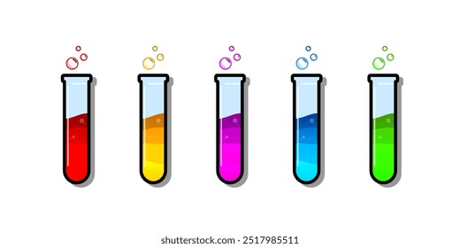 Conjunto de botellas de vidrio. Diferentes colores 
Poción estilo plano sobre fondo blanco. Ilustración vectorial.  Elementos de diseño para la colección del juego.