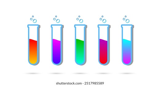 Conjunto de botellas de vidrio. Diferentes colores 
Poción estilo plano sobre fondo blanco. Ilustración vectorial.  Elementos de diseño para la colección del juego.