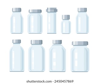 Set aus Glasflaschen isoliert. Vektorillustration
