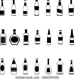 Conjunto de botellas de vidrio. Vector aislado sobre fondo blanco.