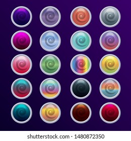 Set of glass bright round chips for computer or mobile game