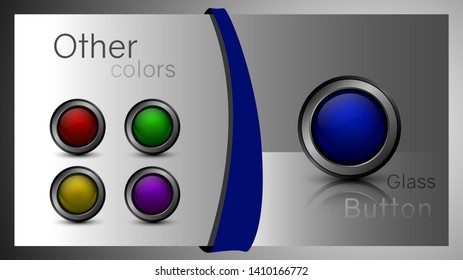 Set of glass buttons of different colors for web design. Ready buttons for the design of the interface software, app and games.