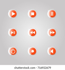 A set of glass buttons of a media player. Vector illustration .
