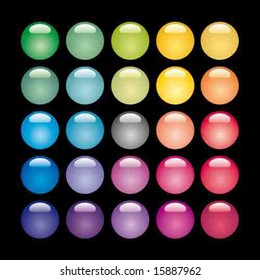 Set of glass buttons on a black background