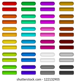 Set of glass buttons, rectangles and ovals, computer icons of different colors for web design. Vector eps10, contains transparencies