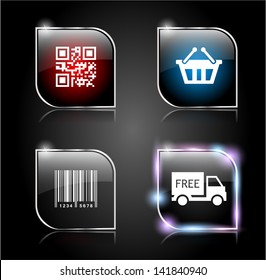 Set of glass buttons for web. Vector illustration.