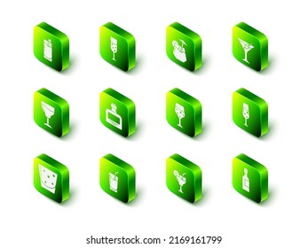 Set Glass of champagne, Cocktail, Martini glass, Champagne bottle,  and  icon. Vector