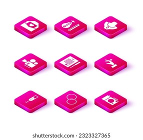Set Glass of champagne, Wedding rings, Cinema camera, Marriage contract, Photo, hand, Necklace mannequin and Violin icon. Vector