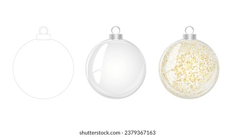 Set glass Christmas balls. Element of holiday decoration. Vector object for christmas design, mockup, postcard, invitation, poster, banner.