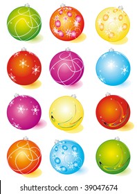 A set of glass Christmas balls. Vector illustration
