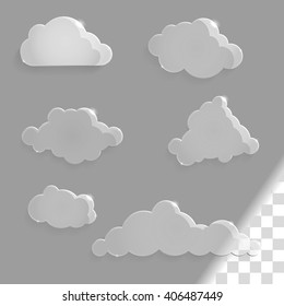 Set of glass clouds icons with shadow. Vector illustration for web.