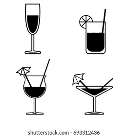 set Glass cocktail isolated linear icon for websites minimalistic flat design vector