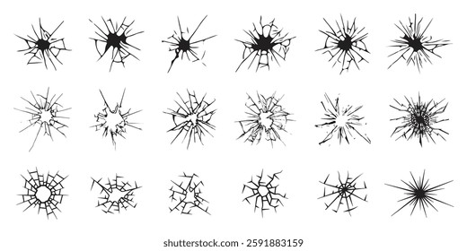 Set of Glass cracks. Hand drawn cracked glass wall vector illustration