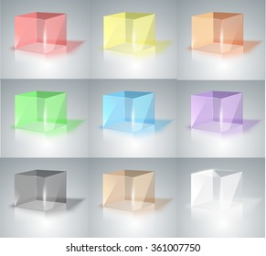 A set of glass cubes. Colored glass. Logo. Ice design. Organized by layers. Global colors. 