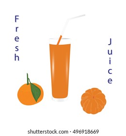 set glass cup tangerine juice isolated on white background vector design element for advertising of fresh juice