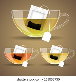 set of Glass cup with tea. vector illustration