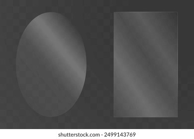 Satz aus Glas in verschiedenen Größen und Formen. transparentes Glas mit Blendung. Glas, Fenster, Bilderrahmen mit Reflexion. Stockvektorgrafik