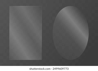 set of glass of different sizes and shapes on a transparent background. transparent glass with glare. glass, windows with reflection. Stock vector illustration