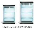 Set of Glass Display Cases with Different Heights and Shelves illustration isolated.  